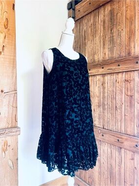 Ark & Co Teal and Black Velvet Burnout Floral Mini Dress